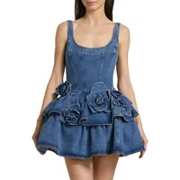 Flower Double Layer Denim Strap Skirt    Spring New Casual Style Strap Denim Skirt main image 1