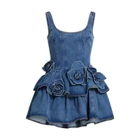 Flower Double Layer Denim Strap Skirt    Spring New Casual Style Strap Denim Skirt sku image 3