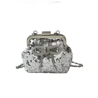 Fashion Sequins Girl Shoulder Bag Cute Bow Clip Mini Baby Messenger Bag New Chain Children's Bag sku image 2