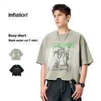 Jie Zhan Men's Wear | Boxy Short Wash Cut Print T-shirt 25 Spring/Summer New American Heavy Short Sleeve Five-point Sleeve main image 4