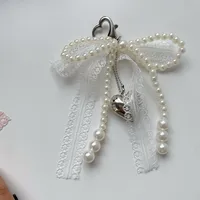 Girl's Heart Lace Pearl Bow Bag Pendant Ins Style Keychain AirPods Accessories Love Pendant sku image 1