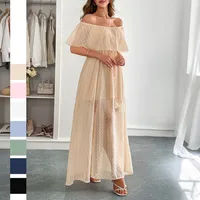 Women's A- Line Skirt Elegant Off Shoulder Short Sleeve Stripe Polka Dots Maxi Long Dress Holiday Banquet Daily main image 1