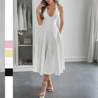 Women's A- Line Skirt Elegant Halter Neck Sleeveless Flower Maxi Long Dress Holiday Banquet main image 1