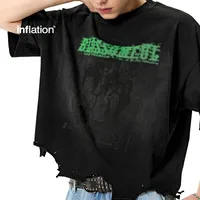 Jie Zhan Men's Wear | Boxy Short Wash Cut Print T-shirt 25 Spring/Summer New American Heavy Short Sleeve Five-point Sleeve main image 1