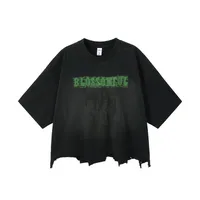 Jie Zhan Men's Wear | Boxy Short Wash Cut Print T-shirt 25 Spring/Summer New American Heavy Short Sleeve Five-point Sleeve sku image 6