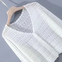 Women's Summer Hollow-out Air-conditioning Shirt Fresh Candy Color V-neck Knitted Cardigan Lightweight Breathable Long-sleeved Sunscreen Shirt main image 2