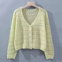 Women's Summer Hollow-out Air-conditioning Shirt Fresh Candy Color V-neck Knitted Cardigan Lightweight Breathable Long-sleeved Sunscreen Shirt main image 3