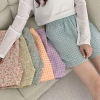 Summer Home Plaid Small Floral Shorts Thin Fresh Sports High Waist Slimming Wide Leg Loose Casual Pajama Pants For Women main image 1