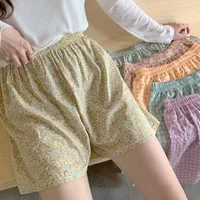 Summer Home Plaid Small Floral Shorts Thin Fresh Sports High Waist Slimming Wide Leg Loose Casual Pajama Pants For Women main image 2