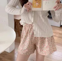 Summer Home Plaid Small Floral Shorts Thin Fresh Sports High Waist Slimming Wide Leg Loose Casual Pajama Pants For Women main image 3