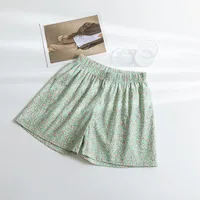 Summer Home Plaid Small Floral Shorts Thin Fresh Sports High Waist Slimming Wide Leg Loose Casual Pajama Pants For Women sku image 1