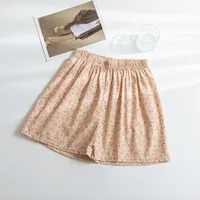Summer Home Plaid Small Floral Shorts Thin Fresh Sports High Waist Slimming Wide Leg Loose Casual Pajama Pants For Women sku image 2