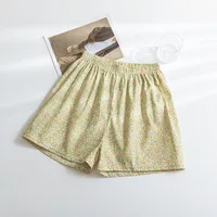 Summer Home Plaid Small Floral Shorts Thin Fresh Sports High Waist Slimming Wide Leg Loose Casual Pajama Pants For Women sku image 3