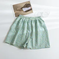 Summer Home Plaid Small Floral Shorts Thin Fresh Sports High Waist Slimming Wide Leg Loose Casual Pajama Pants For Women sku image 4