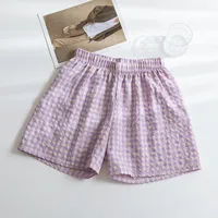 Summer Home Plaid Small Floral Shorts Thin Fresh Sports High Waist Slimming Wide Leg Loose Casual Pajama Pants For Women sku image 6
