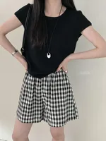 Summer Home Plaid Small Floral Shorts Thin Fresh Sports High Waist Slimming Wide Leg Loose Casual Pajama Pants For Women sku image 7