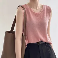 Gentle Style Simple Elegant Casual Round Neck Sleeveless Sweater Vest Women's Summer New Style Loose Vest Top Women's Clothing main image 1