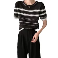 Striped Sweater Women's  Summer Design Crewneck Short-sleeved Contrast Color Small Slim-fit Slim-fit Short Top main image 5