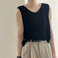 Gentle Style Simple Elegant Casual Round Neck Sleeveless Sweater Vest Women's Summer New Style Loose Vest Top Women's Clothing sku image 5