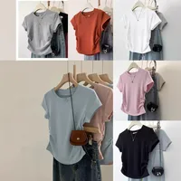 Small Man Waist Shoulder Short-sleeved Cotton T-shirt Women's Summer Design Sense Small Early Spring European Goods Small Shirt Explosive Top main image 1