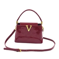 Foreign Trade New Patent Leather Fashion All-match Letter Bucket Bag Fashionable Handbag Large Capacity Single Shoulder Crossbody Bag sku image 4