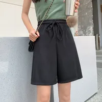 Plus Size Foreign Trade Women's Shorts Five-point Pants Women's High Waist Ice Silk Pants Loose Women's Summer Outer Wear Casual Straight Shorts sku image 1