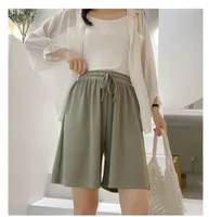 Plus Size Foreign Trade Women's Shorts Five-point Pants Women's High Waist Ice Silk Pants Loose Women's Summer Outer Wear Casual Straight Shorts sku image 8