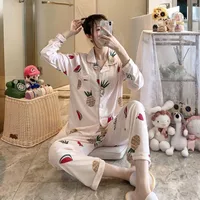 Foreign Trade Direct Sales Pajamas Women's Spring And Autumn Lapel Long Sleeve Sweet Cardigan Sweet Cartoon Student Ins Home Wear Suit main image 2