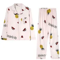 Foreign Trade Direct Sales Pajamas Women's Spring And Autumn Lapel Long Sleeve Sweet Cardigan Sweet Cartoon Student Ins Home Wear Suit main image 3