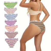 Cotton Threaded Women's Underwear Color Letter Briefs Low Waist Breathable Double Layer Striped Underwear For Girls And Students main image 1