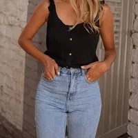 New   Women's Summer Solid Color Knitted Round Neck Ruffled Sweet Sleeveless Vest Top main image 2