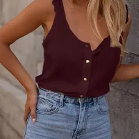 New   Women's Summer Solid Color Knitted Round Neck Ruffled Sweet Sleeveless Vest Top main image 3
