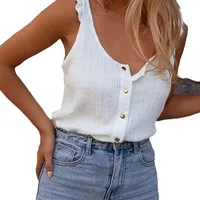 New   Women's Summer Solid Color Knitted Round Neck Ruffled Sweet Sleeveless Vest Top main image 4