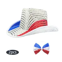 American Flag Independence Day Red White Blue Cowboy Hat Independence Day Sequins Cowboy Hat Spliced Color Bow-tie Cowboy Hat main image 1