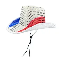 American Flag Independence Day Red White Blue Cowboy Hat Independence Day Sequins Cowboy Hat Spliced Color Bow-tie Cowboy Hat main image 2