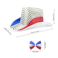 American Flag Independence Day Red White Blue Cowboy Hat Independence Day Sequins Cowboy Hat Spliced Color Bow-tie Cowboy Hat main image 4