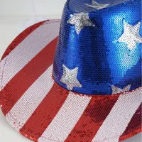 Red And White Sequins Striped Beads Five-pointed Star Cowboy Hat Independence Day National Day Denim Flag main image 2