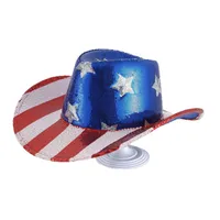 Red And White Sequins Striped Beads Five-pointed Star Cowboy Hat Independence Day National Day Denim Flag main image 5