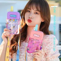Creative Cartoon Cute Mobile Phone Cup Straw Water Cup Macaron Stickers For Children Adult Female University And Middle School Students main image 2