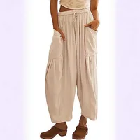 Spring And Summer  Europe And The United States Elastic Waist Pleated Waist Straight Pants Loose Casual Cotton And Linen Pants main image 4