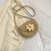 Small Fresh Style Woven Mobile Phone Bag Women's  Summer New Style Straw Woven Bag Stylist All-match Holiday Shoulder Crossbody Beach Bag sku image 1