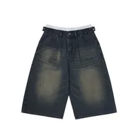 Jie Zhan Men's Wear | Fake Two-piece Seven-point Wash Jeans  Spring/Summer New American Street Casual Shorts Men sku image 2
