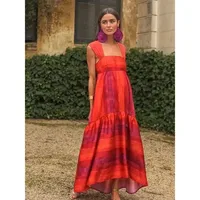 Women's Strap Dress Elegant Square Neck Sleeveless Colorful Color Block Maxi Long Dress Midi Dress Holiday Travel main image 1