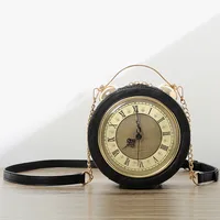 British Small Crowdsourcing Women's  New Vintage Handbag Creative Clock Watch Bag Wonderful Fun Small Round Bag sku image 1