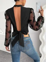 Women's Back Hollow Shirt Long Sleeve Blouses Streetwear Solid Color main image 1