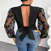 Women's Back Hollow Shirt Long Sleeve Blouses Streetwear Solid Color main image 3