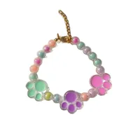Pet Necklace Colorful Mixed Color Flower Pendant Handmade Beaded Cat Dog Collar Sweet Collar  Foreign Trade main image 4