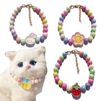 Factory Direct Supply Cool Colorful Beads Cat Collar Flower Strawberry Kitten Puppy Necklace Pet Item Scarf Decoration main image 2