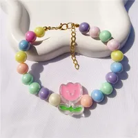 Factory Direct Supply Cool Colorful Beads Cat Collar Flower Strawberry Kitten Puppy Necklace Pet Item Scarf Decoration main image 4