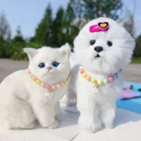 Color Pet Pearl Collar Golden Beads Handmade Dog Cat Collar Glass Ball Pendant 2 Styles main image 2